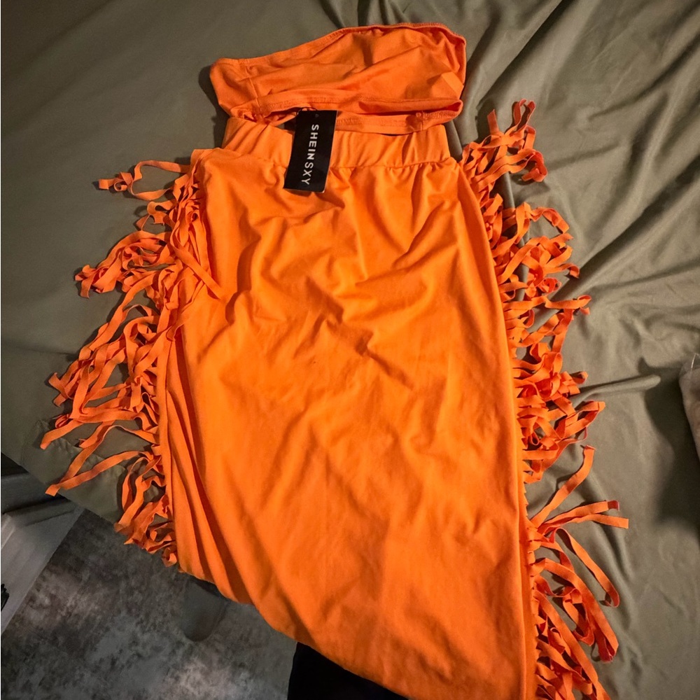 Orange Fringe Dress by Shein Sky two piece set